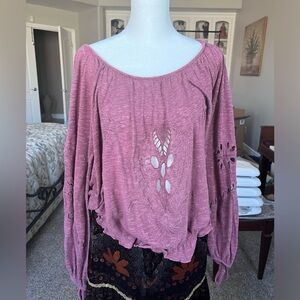 Burgundy Free People Long-sleeved Sweater with Floral Cut outs